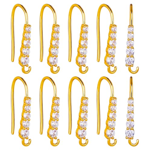 BEEFLYING 20 Stück 18 Karat vergoldete Zirkonia-Ohrringhaken Ohrhaken mit baumelnden Schlaufen für DIY-Schmuckherstellung von BEEFLYING