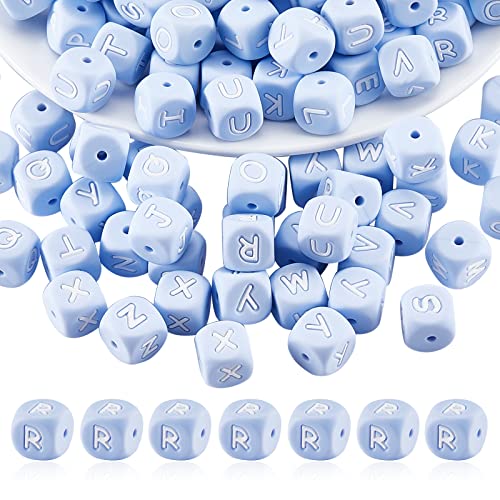 BEEFLYING 20 Stück Blauer Würfel Buchstabe R Silikonperlen 12x12x12 mm Quadratische Würfel Alphabetperlen mit 2 mm Lochabstandshalter Lose Perlen für Armbänder Halsketten Schmuckherstellung von BEEFLYING