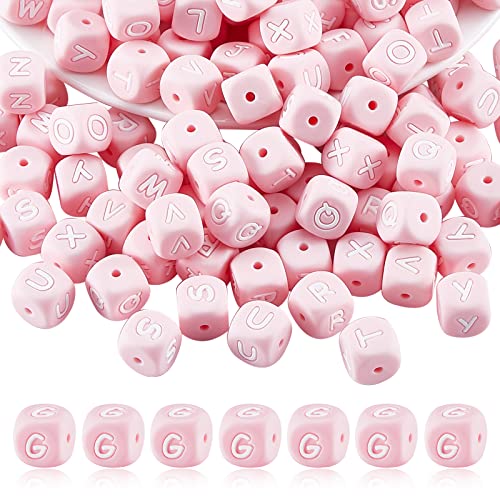 BEEFLYING 20 Stück Rosa Würfel Buchstabe G Silikonperlen 12x12x12 mm Quadratische Würfel Alphabetperlen mit 2 mm Lochabstandshalter Lose Perlen für Armbänder Halsketten Schmuckherstellung von BEEFLYING