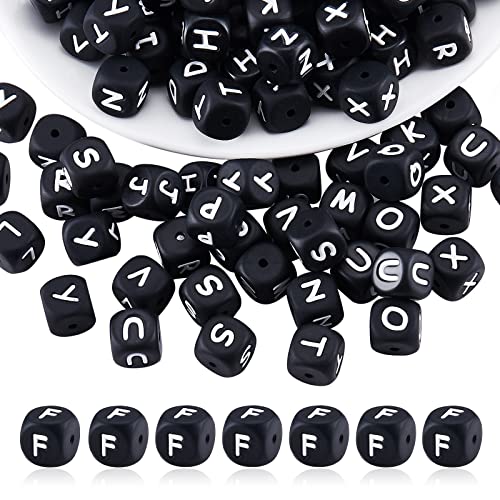 BEEFLYING 20 Stück Schwarzer Würfel Buchstabe F Silikonperlen 12x12x12 mm Quadratische Würfel Alphabetperlen mit 2 mm Lochabstandshalter Lose Perlen für Armbänder Halsketten Schmuckherstellung von BEEFLYING