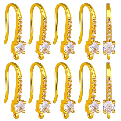 BEEFLYING 20 Stück goldene Zirkonia-Ohrringhaken, Ohrhaken mit baumelnden Schlaufen für Frauen und Mädchen, DIY-Schmuckherstellung, Kunsthandwerk von BEEFLYING