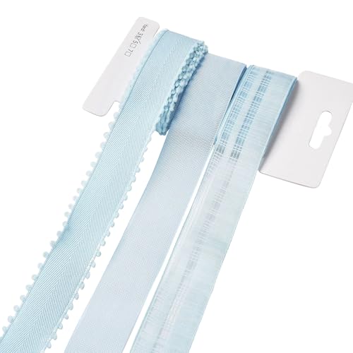 BEEFLYING 3 Stile Hellblaue Drahtkantenbänder zur Geschenkverpackungsdekoration, 25~28mm×2.7m Satinbänder Stoffbänder für Hochzeitsfeier Dekoration Haarschleifen Blumendesigns Nähen und Handwerk von BEEFLYING