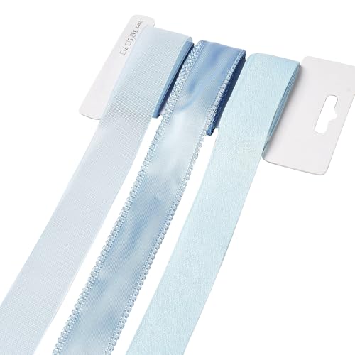 BEEFLYING 3 Stile Hellblaue Drahtkantenbänder zur Geschenkverpackungsdekoration, 25~28mm×2.7m Satinbänder Stoffbänder für Hochzeitsfeier Dekoration Haarschleifen Blumendesigns Nähen und Handwerk von BEEFLYING