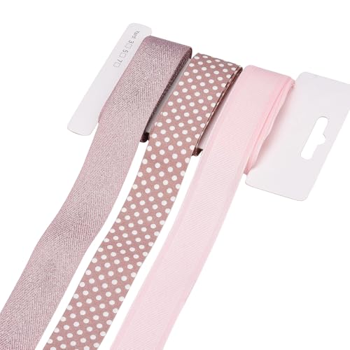 BEEFLYING 3 Stile Rosa Drahtkantenbänder zur Geschenkverpackungsdekoration, 25~28mm×2.7m Fischgrätenband Punktband für Hochzeitsfeier Dekoration Haarschleifen Blumendesigns Nähen und Handwerk von BEEFLYING