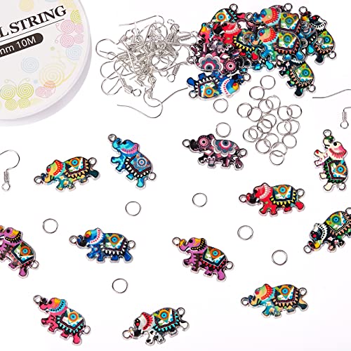 BEEFLYING 30 Stück Elefanten-Legierung Emaille Charms Glieder Tierform Verbinder mit Haken und Biegeringe für Schmuckherstellung, Bastelbedarf von BEEFLYING