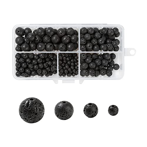 BEEFLYING 340Pcs Natürliche Lavagestein Runde Perlen Schwarze Felsen Edelstein Perlen Lose Runde Schwarze Lava Edelstein Perlen Für Schmuckherstellung DIY Handwerk von BEEFLYING