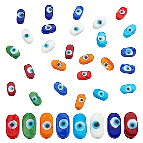 BEEFLYING 40 Stück 8 Farben Evil Eye Lampwork Perlen Oval Augenperlen Frauen Armband Perlen mit 1 mm Loch Für DIY Perlen Schmuck Basteln von BEEFLYING