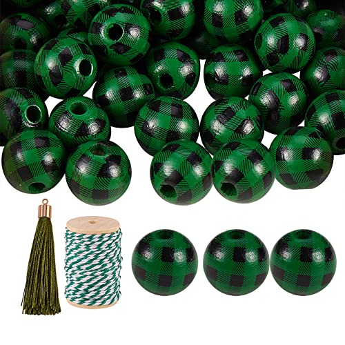 BEEFLYING 50 Stück Grüner Büffel Natürliche Holzperlen Natürliche Bauernhaus Holz Spacer Bead Plaid Holzperlen Für DIY Schmuck Finden Kits von BEEFLYING