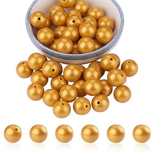 BEEFLYING 50 Stück Silikonperlen Runde Gummiperlen 15 mm Lose Zwischenperlen für DIY-Zubehör Schmuck Schlüsselanhänger Herstellung (Golden) von BEEFLYING