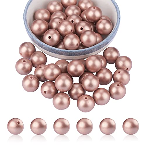 BEEFLYING 50 Stück Silikonperlen Runde Gummiperlen 15 mm Lose Zwischenperlen für DIY-Zubehör Schmuck Schlüsselanhänger Herstellung (Roségold) von BEEFLYING