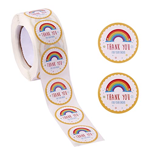 BEEFLYING 500 Stück Vielen Dank für Ihre Aufkleberbestellung Selbstklebende Klebeetiketten Runder Papier-Regenbogen-Aufkleber für das Verpacken von Geschenkgeschäften von BEEFLYING