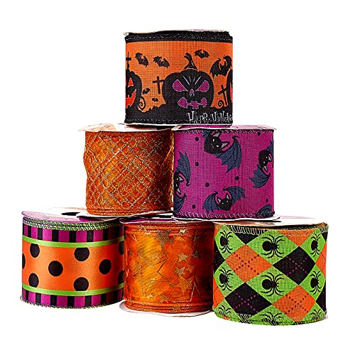 BEEFLYING 6 Rollen Halloween Polyester Band Blumenbögen Grosgrain Für Dekoration Halloween Party Kranz Geschenkverpackung DIY Handwerk Dekoration von BEEFLYING