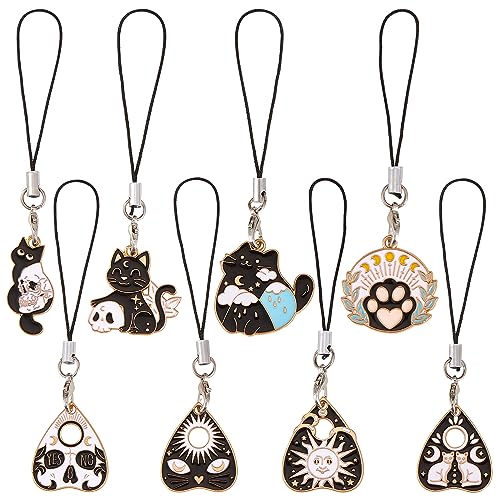 BEEFLYING 8 Stück Emaille-Katzen-Handy-Armband-Charms-Anhänger, Dekoration, Kawaii-Handy-Taschen-Charms von BEEFLYING