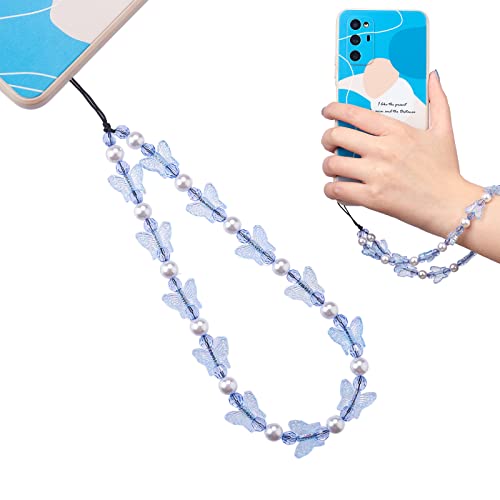 BEEFLYING Handy Lanyard mit Perlen, Damen Armband Handykette, Handy-Charm-Armband, Suitable Women's Mobile Phone Pendant Keychain Decorative Pendant Charm, Hellblau von BEEFLYING