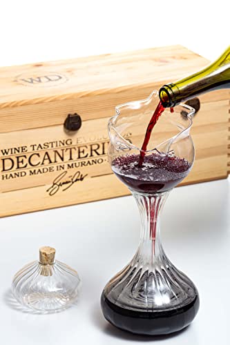 Wein Dekanter und Belüfter mit Geschenk Box aus Holz - Decanterino Cult. Patentiertes Glasperlen- Wein- Dekantier und Belüfter Set in der Geschenk Box aus Holz. Murano Glas Handarbeit aus Italien. von BEEFSTONE