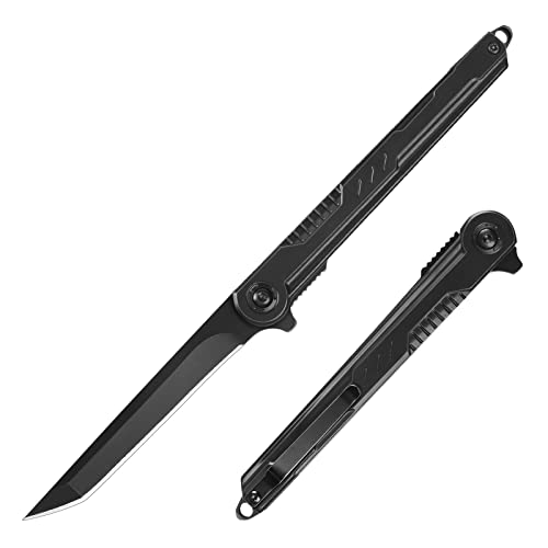 BEEK Tanto Klappmesser Slim, Schwarz Taschenmesser mit Clip, EDC Messer, Outdoor Messer für Camping, Geschenke für Männer von BEEK