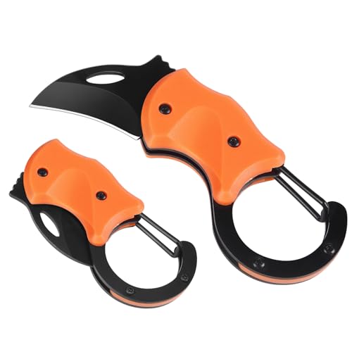 BEEK Mini Taschenmesser Orange, Klappmesser Klein, EDC Messer Faltbar, Schlüsselanhänger Messer mit Karabiner, Outdoor Messer, Gürtelmesser, Pocket Knife, Geschenke für Männer (Orange) von BEEK