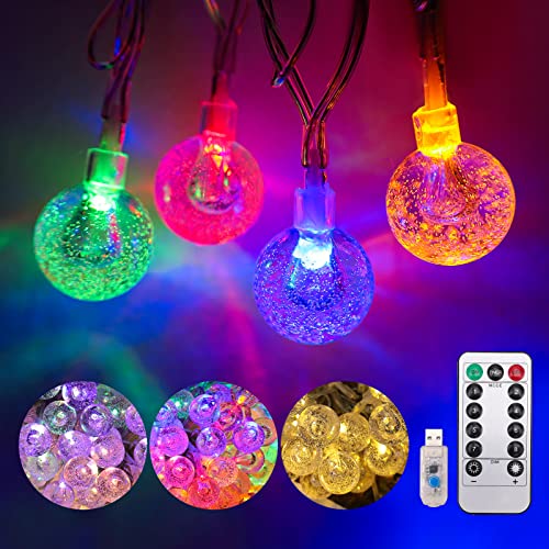 LED Lichterkette Bunt, 12M 100LED USB Warmweiß Lichterkette Kugeln mit Fernbedienung Timer, 8 Modi Lichterketten für Weihnachten Zimmer Garten Balkon Außen Innen Deko von beek