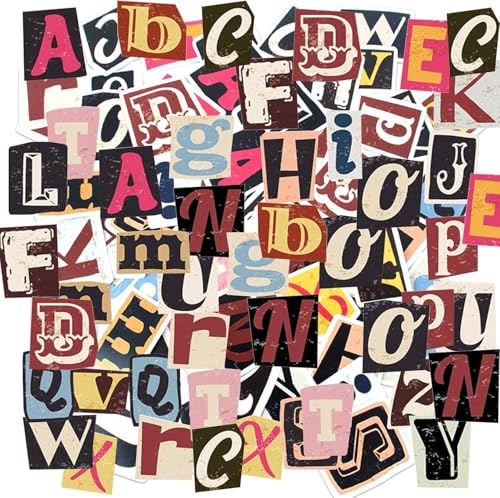 208 Stück Vintage Buchstaben Aufkleber Selbstklebend Wasserdicht Buchstaben Sticker Vinyl Alphabet Aufkleber DIY Scrapbook Stickers für Poster Briefkästen Reisetasche Scrapbooking Laptop Koffer von BEELUKY