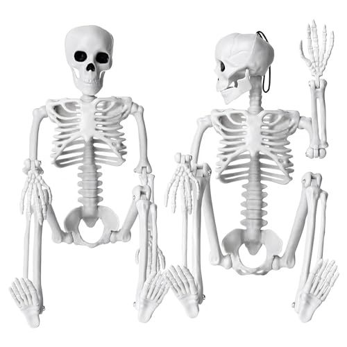 BEEOFICEPENG 2 Stück Skelett-Halloween-Dekoration, 16-Ganzkörper-Bewegliches Halloween-Hängeskelett für Den Innenbereich von BEEOFICEPENG