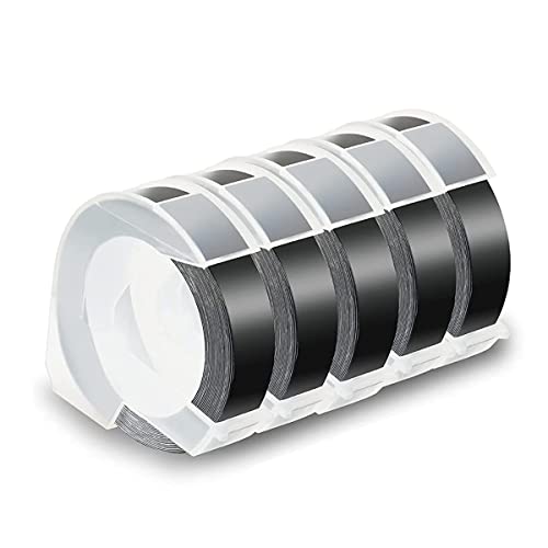 BEEOFICEPENG 5 Stück Etikettenband für Prägeband, 12 mm, 3D-Prägeetiketten, weiß auf schwarz, für DM1595 Organizer Xpress von BEEOFICEPENG