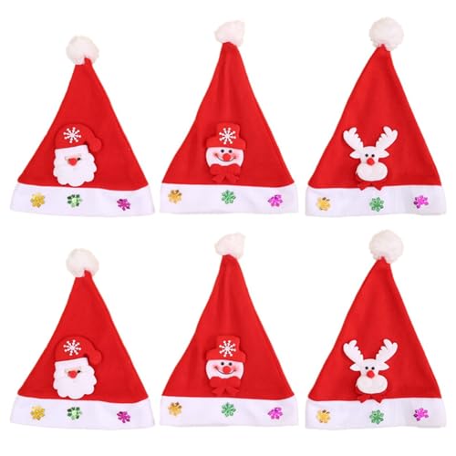 BEEOFICEPENG 6 Stück Weihnachtsmütze, Rote Weihnachtsmütze für Weihnachtsfeiergeschenke, Geeignet für Erwachsene und Kinder, Langlebig, Einfach zu Verwenden, 30 X 38 cm von BEEOFICEPENG