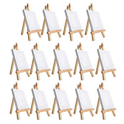 BEEOFICEPENG Serie Mini-Pinsel-Set, 14-teilig, auf Leinwand und Staffelei, Leinwand, 10,2 x 10,2 cm, vorgespannte Leinwand, Mini-Malset, Malerei, Party für Kinder von BEEOFICEPENG