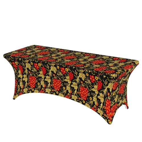 Tischdecke, 6FT Stretch-Tischdecke Spannbettlaken Tischdecken Tischdecken für Picknick,Traditionelle russische Khokhloma-Cranberry von BEEOFICEPENG