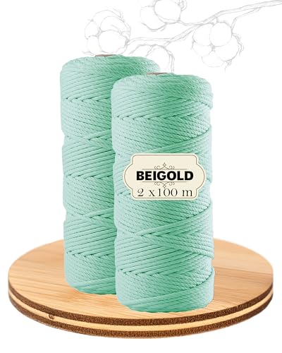 BEIGOLD® Premium Makramee Garn 2er Set- Türkis+Türkis (3mm x 100m) für wunderschöne natürliche Optik. Baumwollgarn für Makramee Kunst DIY Handwerk von BEIGOLD