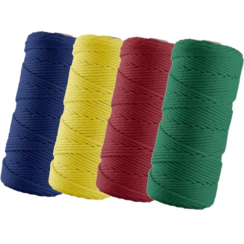 BEIGOLD® Premium Makramee Garn 3mm x 100m - Makramee Set Gelb, Rot, Grün, Blau - Baumwollmischgarn zum Knüpfen von Macrame - Rope Garn - Makramee Garn Set aus Baumwolle für Kunst DIY von BEIGOLD