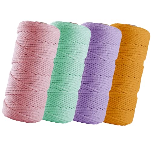 BEIGOLD® Premium Makramee Garn 3mm x 100m - Makramee Set Frühling (Minze,Flieder,Orange,Rose) - Baumwollmischgarn zum Knüpfen von Macrame - Rope Garn - Makramee Garn Set aus Baumwolle für Kunst DIY von BEIGOLD