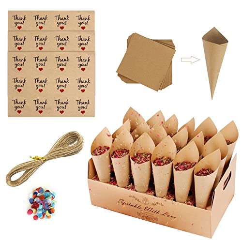 30 Blatt Kraftpapier mit Ständer, Seilen, Aufklebern und Konfetti in verschiedenen Farben, Hochzeits-Kraftkegel-Box-Set mit Blütenblättern, Blumensträußen, Süßigkeiten-Dekorationen für Hochzeiten. von BEIIEB