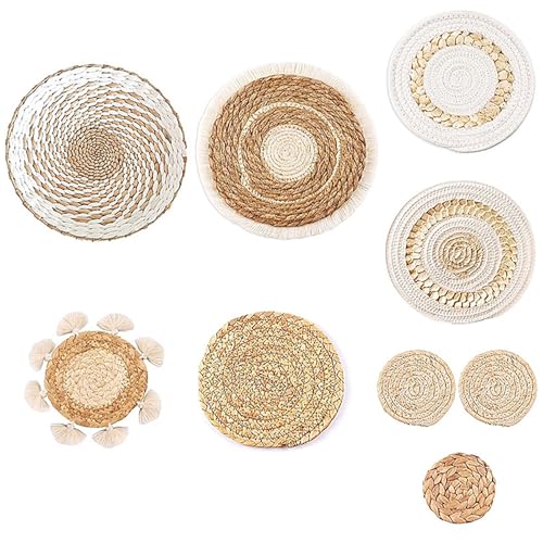 BEIJIALY Boho-Wandkorb-Dekor-Set, 7 Stück, Hängendes Gewebtes Wandkorb-Set, Wanddekoration aus Seegras-Rattan-Korbgeflecht, Boho-Wandkunst, Runde Bauernhaus-Wandhängekörbe für von BEIJIALY