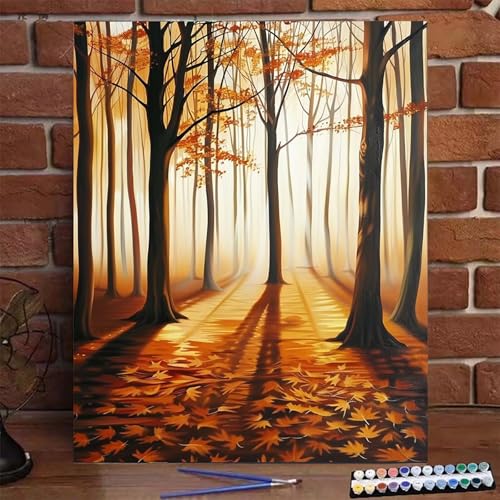 Baum Malen Nach Zahlen Erwachsene, Paint by Numbers Adult Anfänger Kreativ Set für, Heimwerk Malen Nach Zahlen Kinder Herbst mit Rahmen, Pinsel und Acrylfarbe Als Geschenk für Wanddeko 30x40cm Z-9 von BEIJUYHU