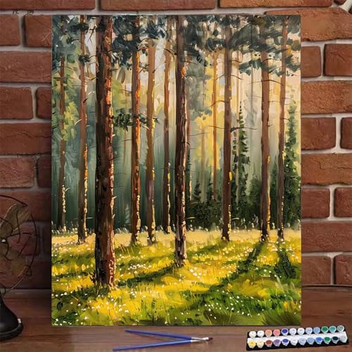 Baum Malen Nach Zahlen Erwachsene, Paint by Numbers Adult Anfänger Kreativ Set für, Heimwerk Malen Nach Zahlen Kinder Pflanze mit Rahmen, Pinsel und Acrylfarbe Als Geschenk für Wanddeko 50x65cm S-G von BEIJUYHU