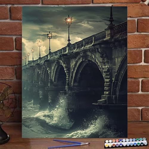 Brücke Malen Nach Zahlen Erwachsene, Paint by Numbers Adult Anfänger Kreativ Set für, Heimwerk Malen Nach Zahlen Kinder Landschaft mit Rahmen, Pinsel und Acrylfarbe Als für Wanddeko 100X135 CM 8-H von BEIJUYHU