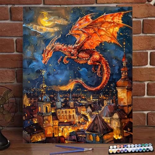 Drachen Malen Nach Zahlen Erwachsene, Paint by Numbers Adult Anfänger Kreativ Set für, Heimwerk Malen Nach Zahlen Kinder Tier mit Rahmen, Pinsel und Acrylfarbe Als Geschenk für Wanddeko 100X135 CM 4-5 von BEIJUYHU