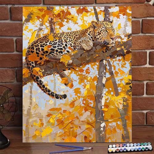 Graffiti Malen Nach Zahlen Erwachsene, Paint by Numbers Adult Anfänger Kreativ Set für, Heimwerk Malen Nach Zahlen Kinder Leopard mit Rahmen, Pinsel und Acrylfarbe Als für Wanddeko 40X50 CM 6-B von BEIJUYHU