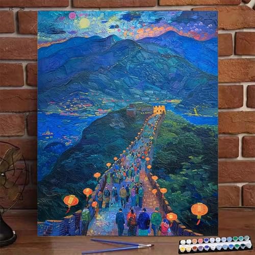 Große Mauer Malen Nach Zahlen Erwachsene, Paint by Numbers Adult Anfänger Kreativ Set, Heimwerk Malen Nach Zahlen Kinder Landschaft mit Rahmen, Pinsel und Acrylfarbe Als für Wanddeko 100X135 CM T-9 von BEIJUYHU