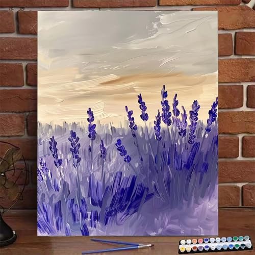 Lavendel Malen Nach Zahlen Erwachsene, Paint by Numbers Adult Anfänger Kreativ Set für, Heimwerk Malen Nach Zahlen Kinder Pflanze mit Rahmen Pinsel und Acrylfarbe Als für Wanddeko Geschenk 70x95cm L-J von BEIJUYHU