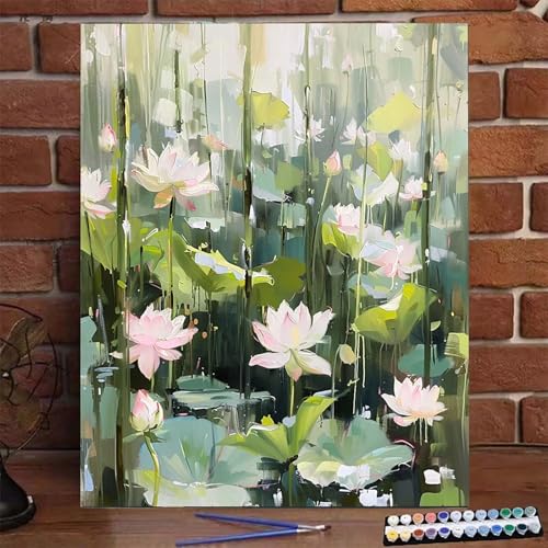 Lotus Malen Nach Zahlen Erwachsene, Paint by Numbers Adult Anfänger Kreativ Set für, Heimwerk Malen Nach Zahlen Kinder Blume mit Rahmen, Pinsel und Acrylfarbe Als Geschenk für Wanddeko 100X135 CM 7-7 von BEIJUYHU