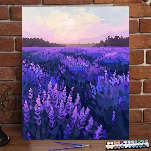 Malen Nach Zahlen Erwachsene Abstrakt, Groß DIY Malen Nach Zahlen mit Rahmen Lavendel, Anfänger Frauen Bastelset, Pinsel und Acrylfarbe, Paint by Numbers Basteln für Wand Dekor Geschenk 40X50 CM 9-U von BEIJUYHU