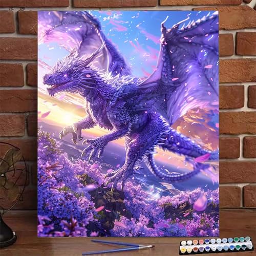 Malen Nach Zahlen Erwachsene Drachen, Groß DIY Malen Nach Zahlen mit Rahmen Tier, Anfänger Frauen Bastelset, Pinsel und Acrylfarbe, Paint by Numbers Basteln für Home Wand Dekor Geschenk 40X50 CM 1-E von BEIJUYHU