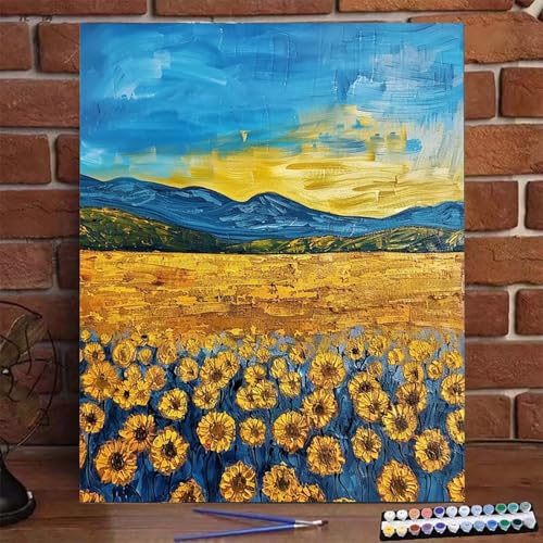 Malen Nach Zahlen Erwachsene Kinder Abstrakt, Malen Nach Zahlen DIY Handgemalt Ölgemälde Kit für Anfänger und Frauen Sonnenblume, Malen-Nach-Zahlen mit Rahmen Leinwand Pinsel Acrylfarbe 40X50 CM 0-S von BEIJUYHU