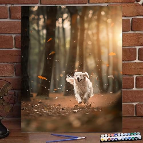 Malen Nach Zahlen Erwachsene Kinder Hund, Malen Nach Zahlen DIY Handgemalt Ölgemälde Kit für Anfänger und Frauen Baum, Malen-Nach-Zahlen mit Rahmen Leinwand Pinsel und Acrylfarbe 100X135 CM 3-0 von BEIJUYHU