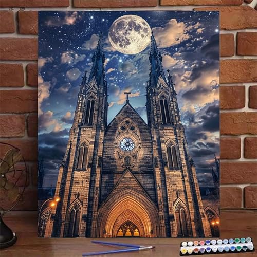 Malen Nach Zahlen Erwachsene Kinder Kirche, Malen Nach Zahlen DIY Handgemalt Ölgemälde Kit für Anfänger und Frauen Schloss, Malen-Nach-Zahlen mit Rahmen Leinwand Pinsel und Acrylfarbe 100X135 CM P-5 von BEIJUYHU