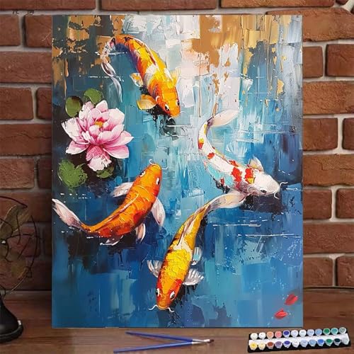 Malen Nach Zahlen Erwachsene Kinder Lotus, Malen Nach Zahlen DIY Handgemalt Ölgemälde Kit für Anfänger und Frauen Koi, Malen-Nach-Zahlen mit Rahmen Leinwand Pinsel und Acrylfarbe 100X135 CM V-T von BEIJUYHU