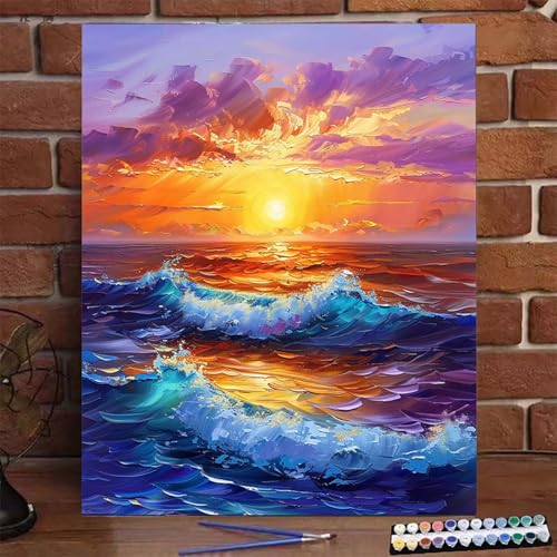 Malen Nach Zahlen Erwachsene Kinder Meer, Malen Nach Zahlen DIY Handgemalt Ölgemälde Kit für Anfänger und Frauen Sonnenuntergang, Malen-Nach-Zahlen mit Rahmen Leinwand Pinsel Acrylfarbe 40X50 CM 4-3 von BEIJUYHU