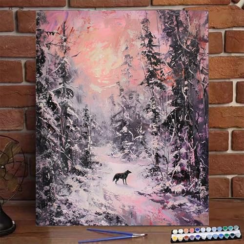 Malen Nach Zahlen Erwachsene Kinder Schnee, Malen Nach Zahlen DIY Handgemalt Ölgemälde Kit für Anfänger und Frauen Baum, Malen-Nach-Zahlen mit Rahmen Pinsel Acrylfarbe für Wand Dekor 70x95cm 2-5 von BEIJUYHU