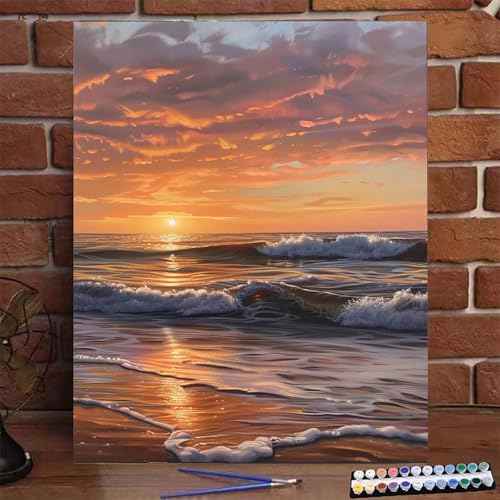 Malen Nach Zahlen Erwachsene Kinder Sonnenuntergang, Malen Nach Zahlen DIY Handgemalt Ölgemälde Kit für Anfänger Frauen Strand, Malen-Nach-Zahlen mit Rahmen Leinwand Pinsel Acrylfarbe 100X135 CM B-7 von BEIJUYHU